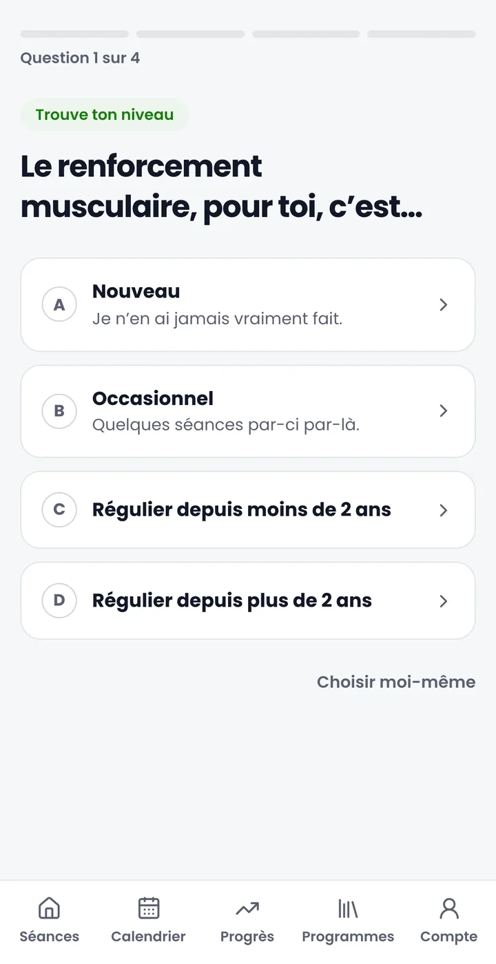 Question 1 sur 4 du questionnaire de niveau